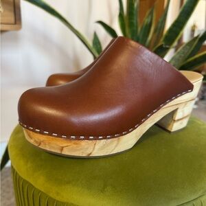 Brown Leather Clogs